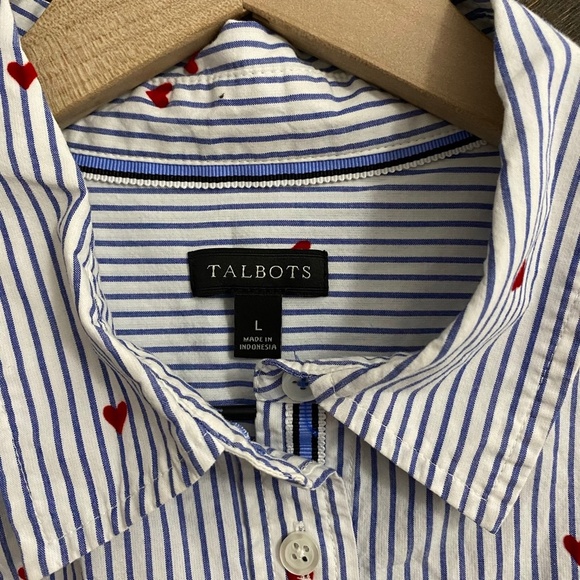 Talbots Velvety Heart, Pinstriped Button Down Top Size LARGE - Picture 5 of 6